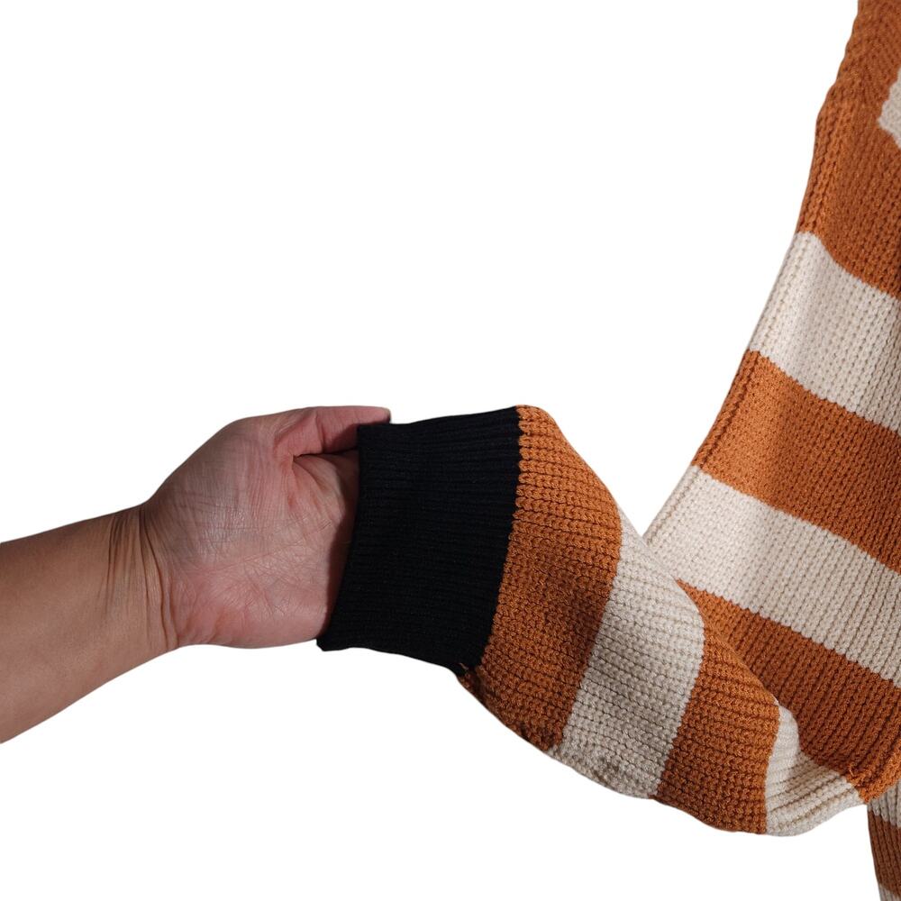 Thread Virginia Polo Sweater Large Orange Black Stripe Colorblock Partial Zip - Picture 7 of 14